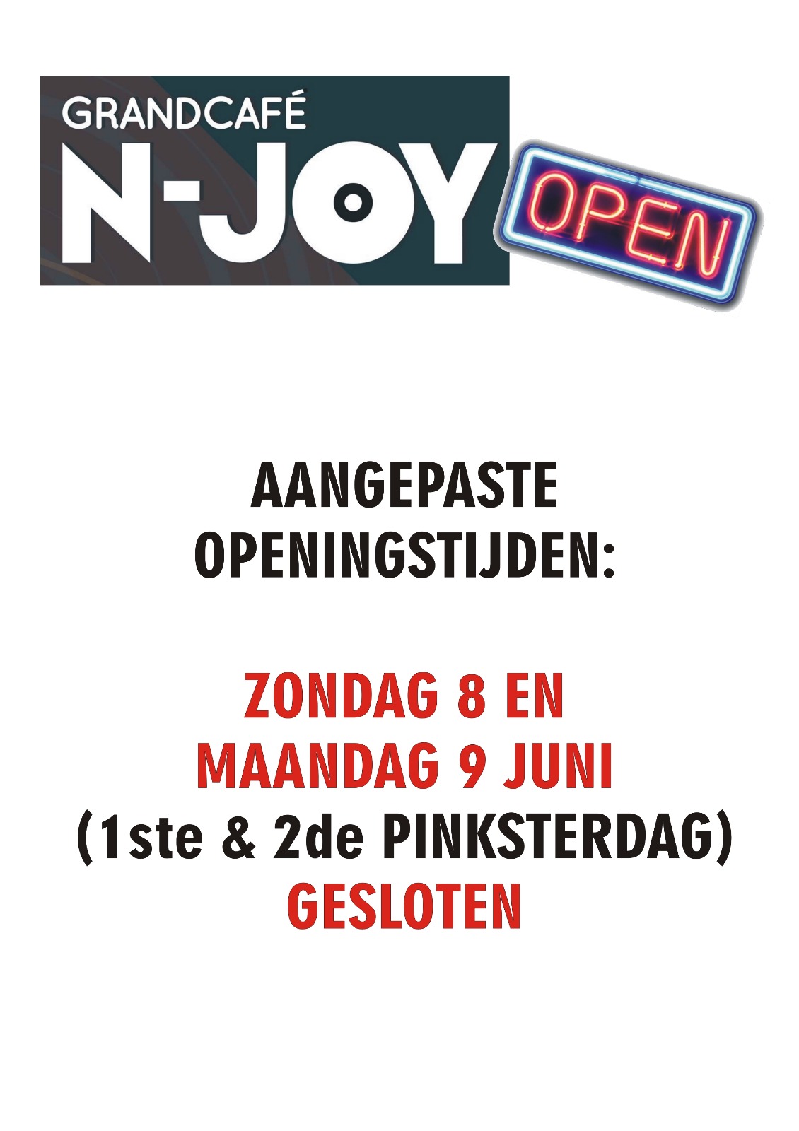 Openingstijden pinksteren N-Joy