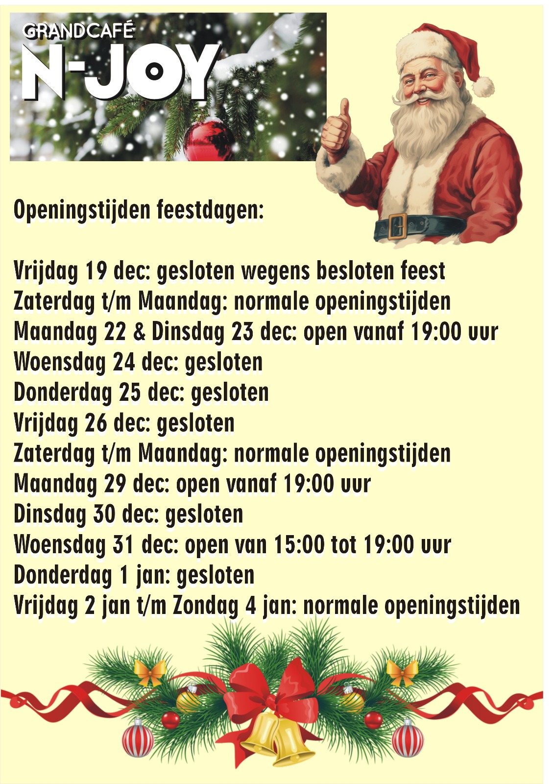 Aangepaste openingstijden december '25 en januari '26